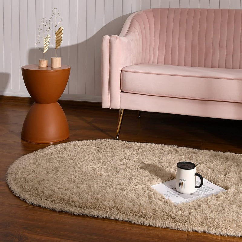Softlife Fluffy Rugs for Bedroom, Shag Cute Area Rug for Girls and Kids Baby Room Home Decor Fall Decor, 2.6 x 5.3 Feet Oval Indoor Carpet for Nursery Dorm Living Room, Camel - Image 5